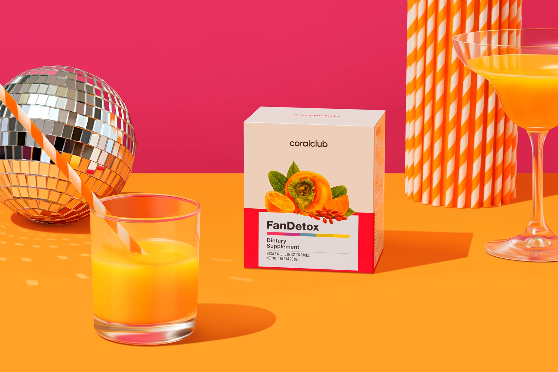 Стіки FanDetox на тлі свіжих інгредієнтів та фруктових екстрактів
