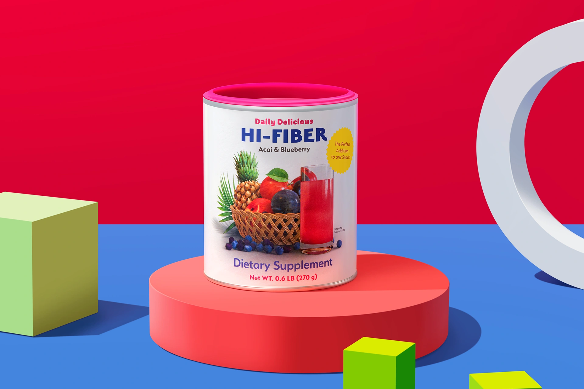 Мірна ложка з порошком Daily Delicious Hi-Fiber поруч зі склянкою свіжої води