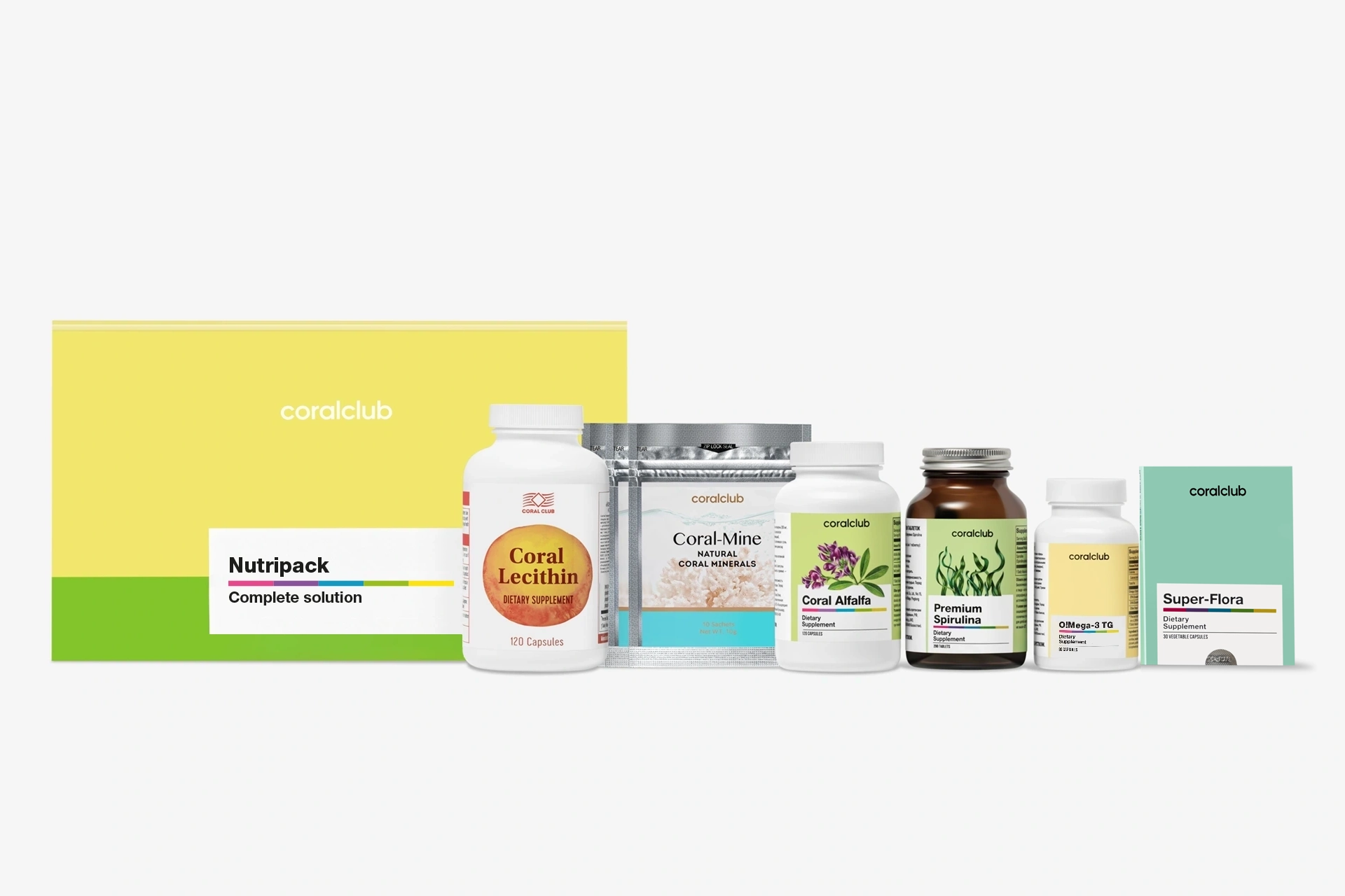 Баночки з комплексу Nutripack, акуратно вишикувані в ряд на дерев'яному столі