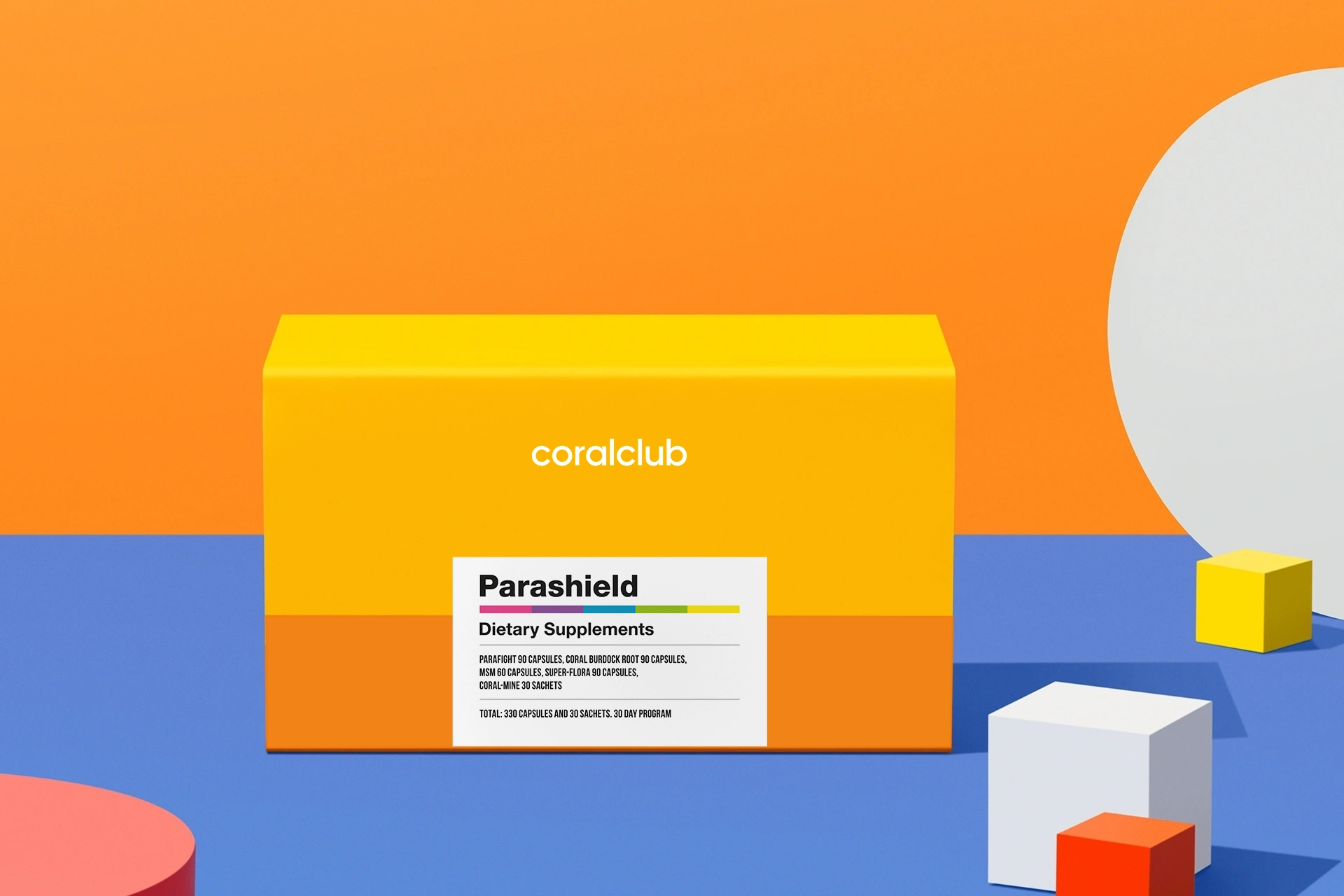 Компоненти набору Parashield на тлі свіжих інгредієнтів та зелені