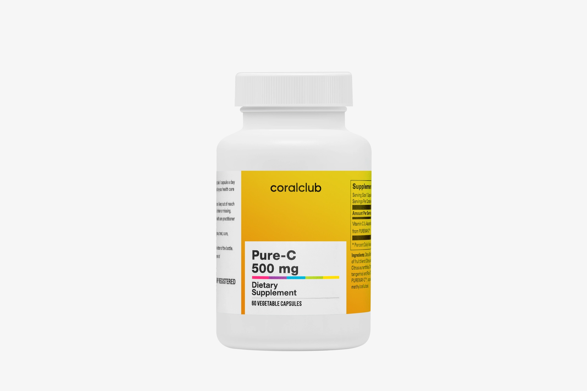 Pure-C plant-based capsules packaging on a neutral light background