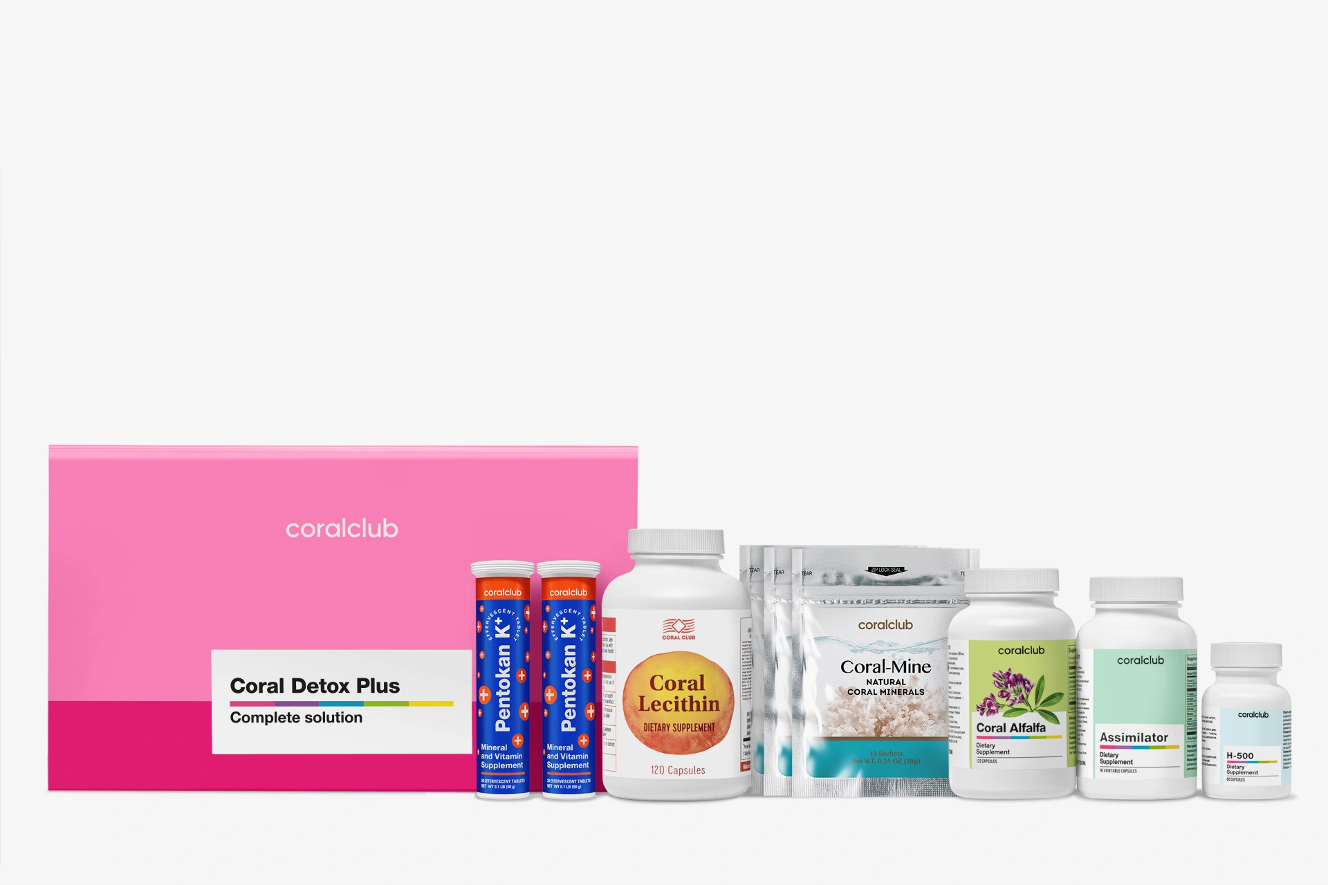 Розташування всіх компонентів програми Coral Detox Plus для щоденного прийому