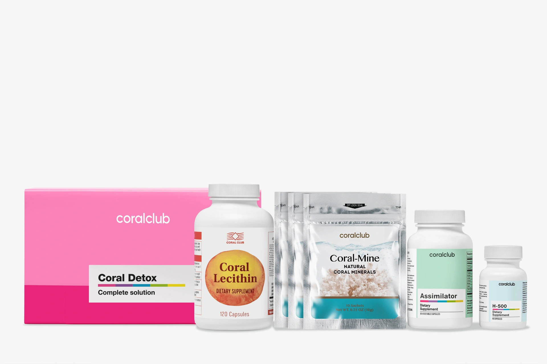 Повний склад продуктів набору Coral Detox, підготовлений до щоденного прийому