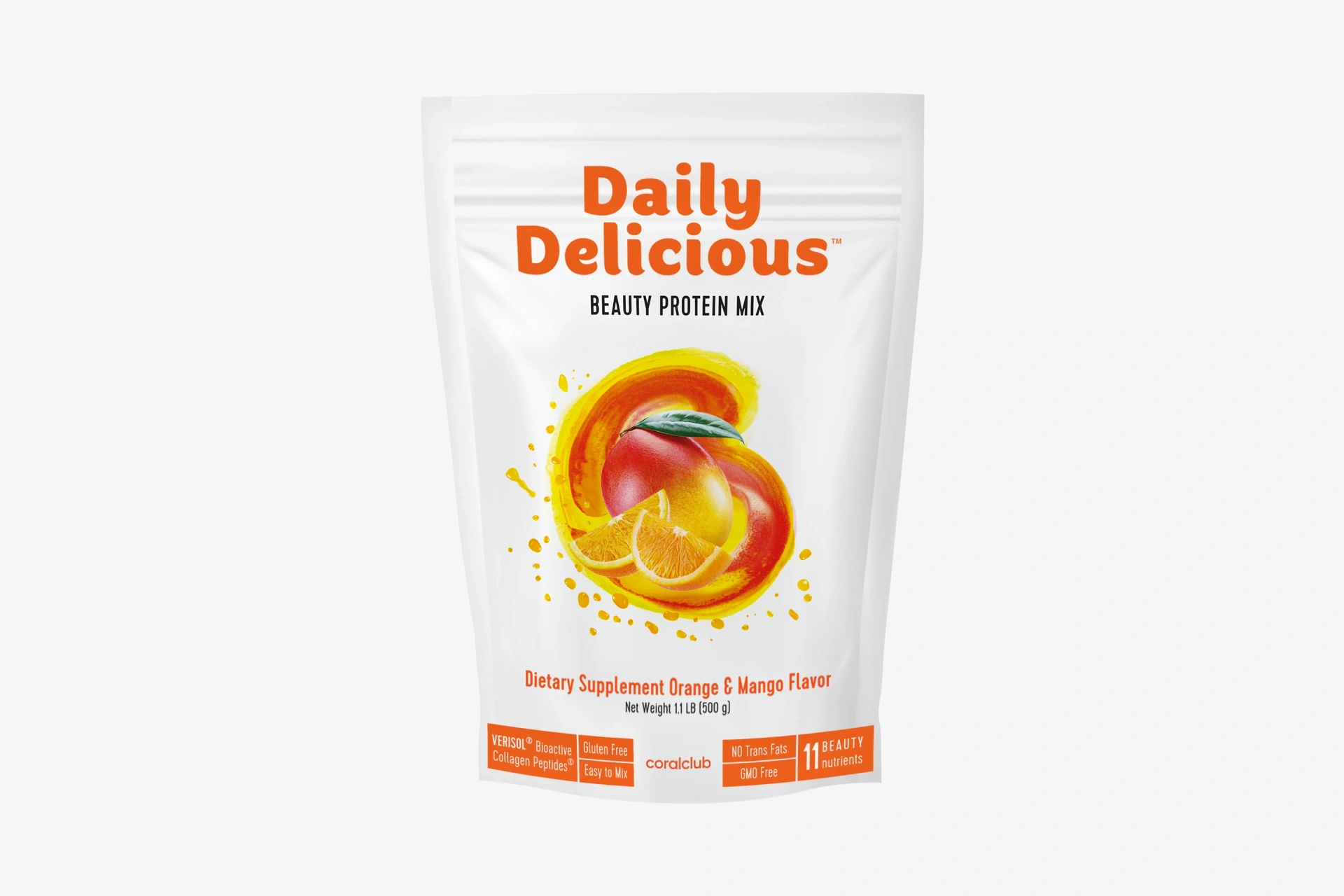 Упаковка протеїнового коктейлю Daily Delicious Beauty Shake на нейтральному естетичному тлі